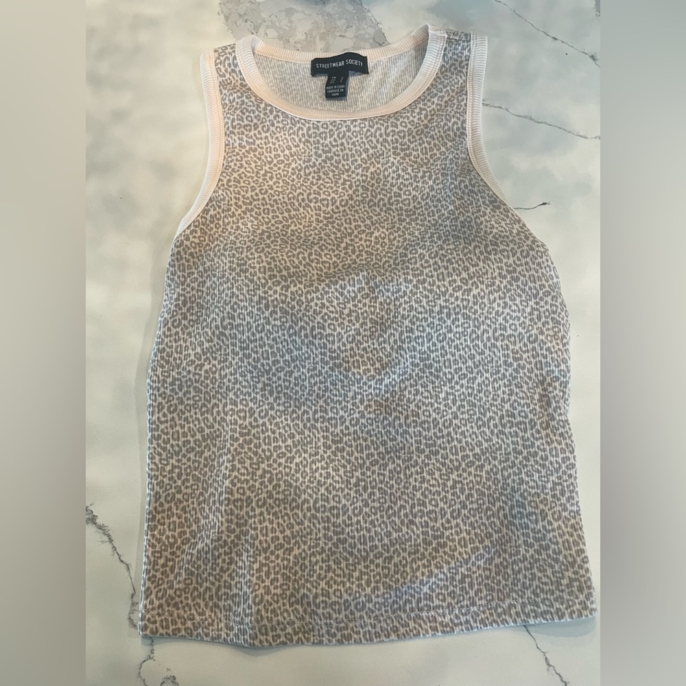 Streetwear Society Leopard Print Tank Top - Light Pink and Cream